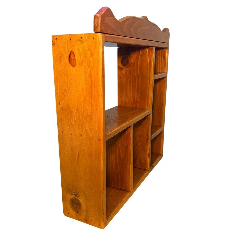 VTG 1970s Pine Wood‎ Shadow Box Wall Shelf Rustic Country Scalloped Display Case